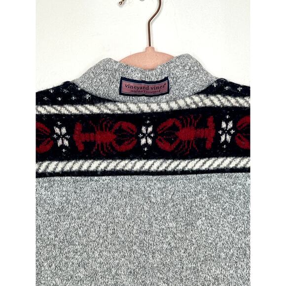 Vineyard Vines Fair Isle Lobster Gray Red 3/4" Zip Up Pullover Sweater Size XS - Picture 4 of 9